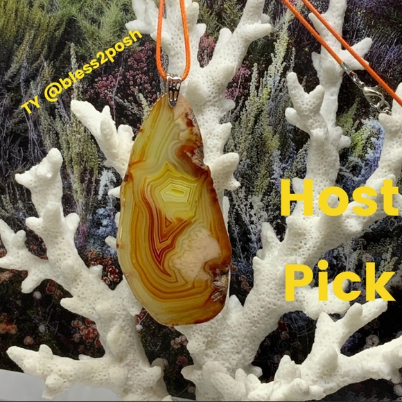 Onyx Agate Slice Pendant Necklace on Cotton Cord - Picture 2 of 11